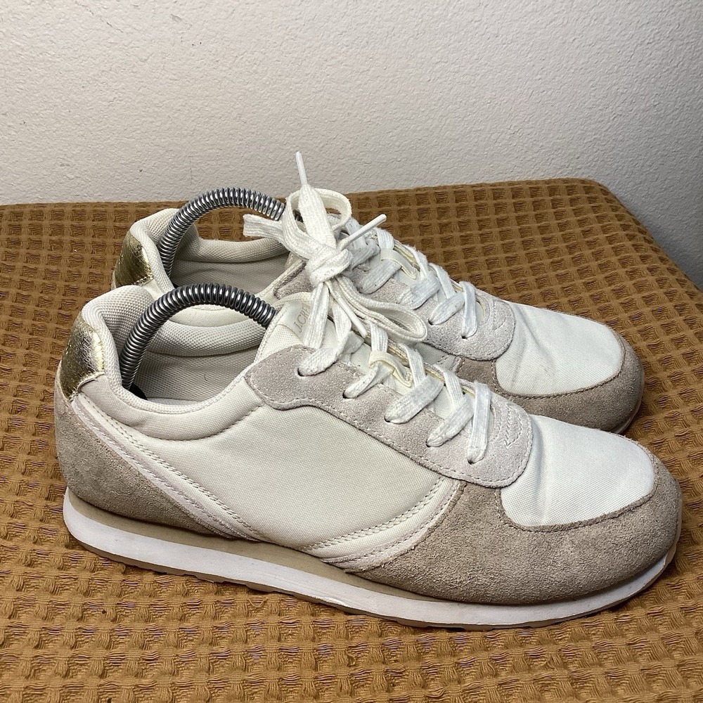 J Crew Retro Runner Shoes Womens Size 9.5 Beige Suede Nylon Sneakers BB872